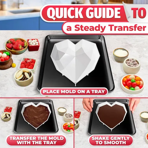 Miniatura 5 de Molde de corazón rompible – Molde de corazón de silicona con forma de diamante para conchas de chocolate, pasteles de mousse, tarta de queso – Boda