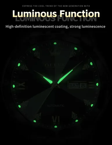 Miniatura 5 de OLEVS Reloj de pulsera automático con diseño de esqueleto para hombre, de lujo, con diamantes de lujo, de acero inoxidable, calendario, reloj