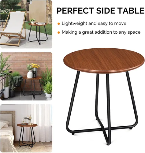 Miniatura 6 de Outvita Mesa auxiliar para interiores y exteriores, pequeña mesa auxiliar de patio, redonda de metal, portátil, impermeable, resistente a