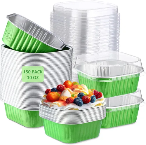 Miniatura 17 de Aoriher - Juego de 150 piezas de moldes para pasteles mini con tapas, moldes de aluminio con papel de aluminio, moldes desechables cuadrados de 296