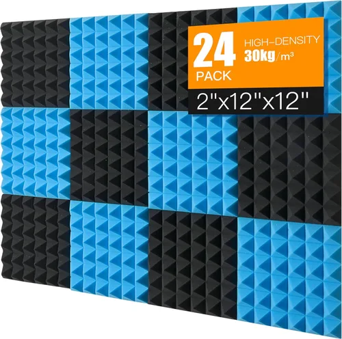 Miniatura 22 de Paquete de 24 paneles acústicos de espuma Saiqiang con aislamiento de sonido, paneles de espuma de 1 x 12 x 12 pulgadas, paneles de absorción