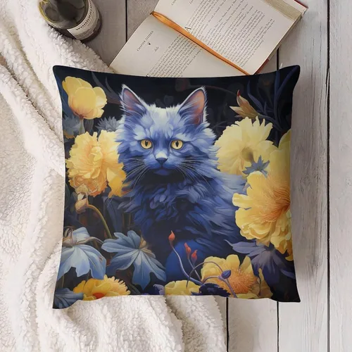 Miniatura 4 de Blue Cat in Bloom - Funda de almohada decorativa cuadrada suave con estampado de doble cara de 12 x 12 pulgadas, adorables almohadas de animales