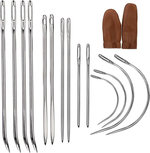 16 piezas de kit de costura resistente - Agujas curvadas, de saco, de mano, muñequeras para reparación de cuero, tapicería, alfombra y lona