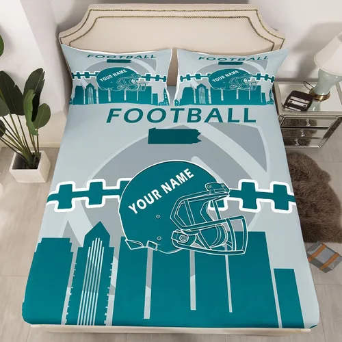 Miniatura 28 de Erosebridal Juego de sábanas bajeras personalizadas de fútbol americano para niños y niñas, juego de cama de jugadores de fútbol, juego de ropa