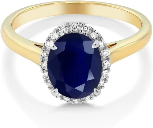 Miniatura 51 de Gem Stone King Anillo de compromiso ovalado de oro amarillo de 10 quilates con piedra natal y halo de diamantes Ovalado de 0.354 x 0.276 in