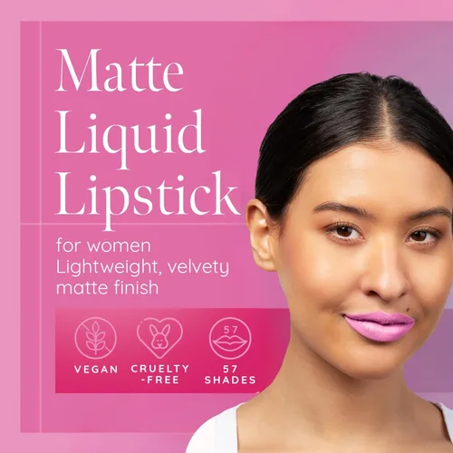 Aromi Lápiz labial líquido mate rosa bebé, color rosa claro para mujeres, de larga duración, acabado aterciopelado, impermeable, vegano, hecho a