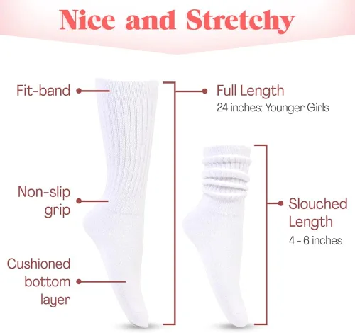 Miniatura 4 de HOT FEET Calcetines holgados para niñas 6 pares para niñas pequeñas divertidos y coloridos calcetines altos hasta la rodilla perfectos para cultivar