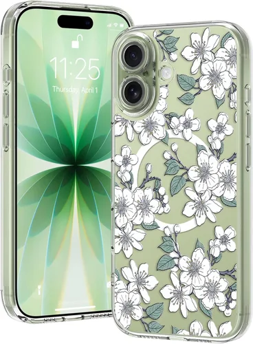 Miniatura 50 de OOK Magnetic for iPhone 17 Case Clear Pretty Flower Girls Women [Not Yellowing][Screen Protector] [ MagSafe Compatible] with Full Camera Lens