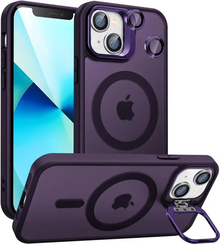 Miniatura 26 de Funda magnética para iPhone 11 con soporte, compatible con Magsafe, protección militar y protector de lente de cámara, funda translúcida mate