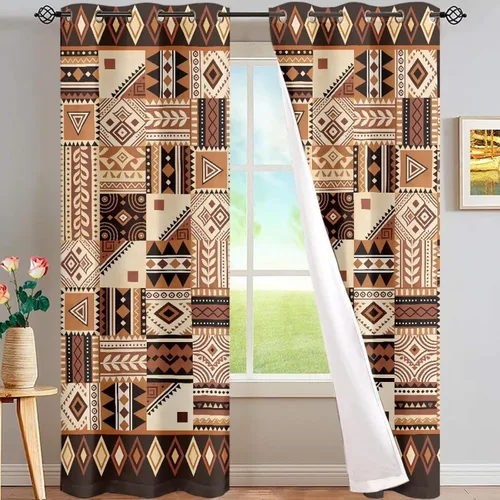 Miniatura 64 de Dreaweet African Tribal Blackout Curtains 63 Inch Long 2 Panels Set Bohemian Ethnic Geometric Grommet Top Thermal Insulated Curtains for Living Room