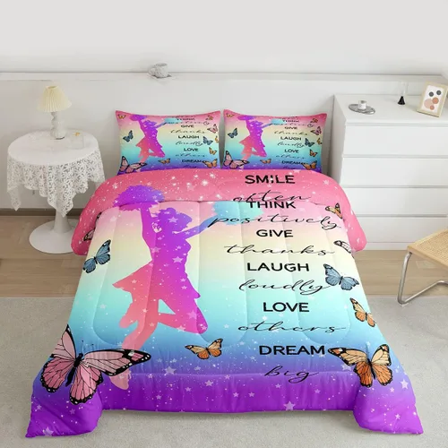 Miniatura 24 de Erosebridal Juego de ropa de cama de princesa de ballet, tamaño Queen, juego de edredón de 3 piezas para niñas bailarinas de ballet, lindo juego