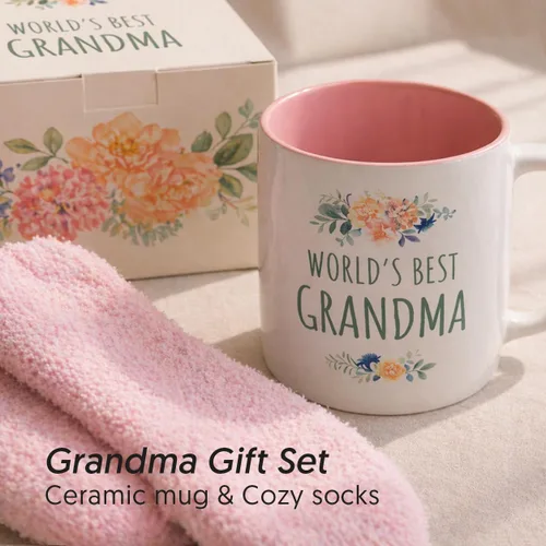 Miniatura 2 de Triple Gifffted Ideas de Regalo para la Mejor Abuela de Todos los Tiempos para Abuela de Nietos, Taza de Café y Calcetines de Nieto y Nieta