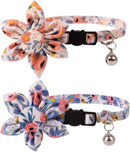 Miniatura 12 de ADOGGYGO Collares de gato con bandera americana con campana de flor removible, ajustables, patrón de bandera del 4 de julio en rojo y azul, collares