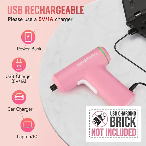 Miniatura 4 de WORKPRO Juego de destornilladores eléctricos inalámbricos, kit de destornillador eléctrico con batería de iones de litio recargable por USB de 4V