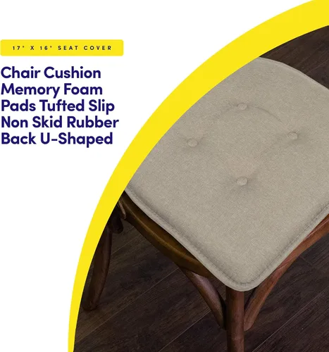 Miniatura 3 de Sweet Home Collection - Cojín de espuma viscoelástica para silla, con capitoné, parte trasera de goma antideslizante, en forma de U, 17 x 16 Greige