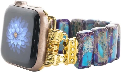 Miniatura 14 de Natural Stone Imperial Jasper Bracelet Beaded-Bands Compatibe with iWatch Series11 10 9 8 7 6 5 4 3 2 1, Handmade Elastic Stretch Beaded Strap For