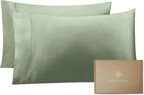 Bioweaves - Fundas de almohada 100% algodón orgánico de 300 hilos, tejido de satén suave, certificado por la Norma Mundial de Textiles Orgánicos –