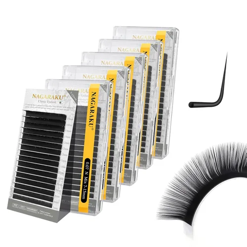 Miniatura 263 de NAGARAKU Extensiones de pestañas, pestañas individuales, 0.05mm, rizo D, 15mm, clásico, negro mate, suave, natural, profesional, 16 filas, 0.05-D