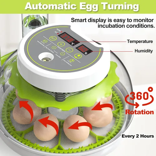 Miniatura 5 de Incubadoras de huevos para incubar pollitos, incubadora de huevos con giro automático de huevos y control de humedad, vela de huevo incorporada