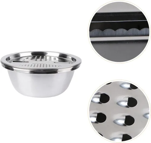 Miniatura 5 de OSALADI Rallador de acero inoxidable 3 en 1, escurridor de verduras, herramienta de cocina multiusos para lavar arroz y cortar verduras, 10.23 x