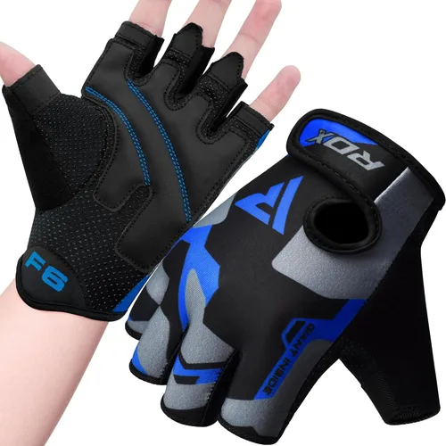 RDX Guantes de levantamiento de pesas para gimnasio, entrenamiento de fitness, palma acolchada antideslizante, equipo de entrenamiento de fuerza Azul
