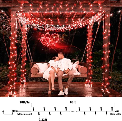Miniatura 6 de Tira de 200 luces LED de 66 pies para exteriores, luces de Navidad conectables para interiores, cable transparente, impermeable, 8 modos de luces