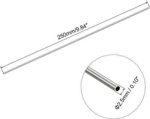 Miniatura 2 de uxcell Tubo capilar de acero inoxidable 304, OD 2.5mm x 0.2mm de espesor de pared, 250mm de longitud, tubo metálico para maquinaria industrial
