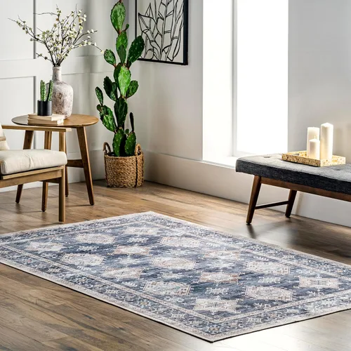 Miniatura 8 de nuLOOM SpinClean Finley - Alfombra de área azul marino/óxido, 3 x 5 pies, persa, suave y acogedora, con alto tráfico, resistente a las manchas