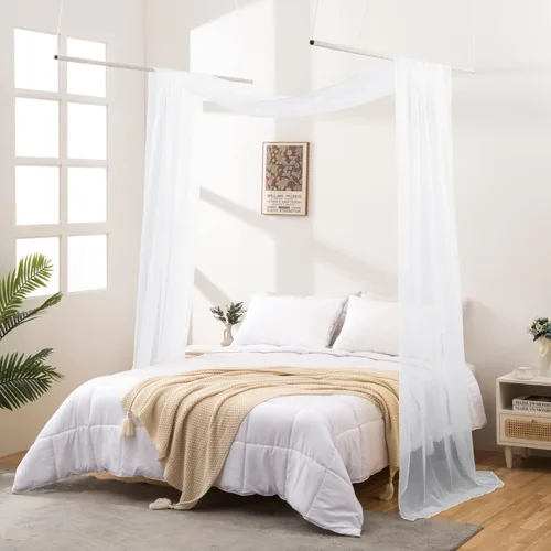 Miniatura 7 de Cortinas de Dosel para Cama de 144 Pulgadas de Largo, Cortinas de Dosel Transparentes Beige para Cama, Dosel de Cama para Niños y Adultos, Cortinas