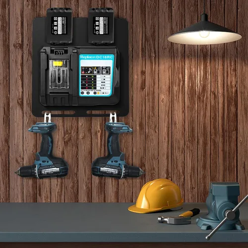 Miniatura 7 de Soporte de pared para baterías y cargadores Makita, para cargador DC18RC, para batería Makita de 18 V 14.4 V, soporte estable de 2