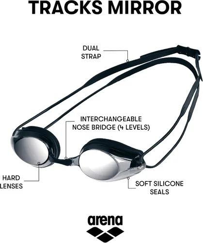 Miniatura 2 de Arena Tracks Gafas de natación unisex para adultos esenciales para carreras competitivas de natación, aprobadas por FINA, con lente antiniebla