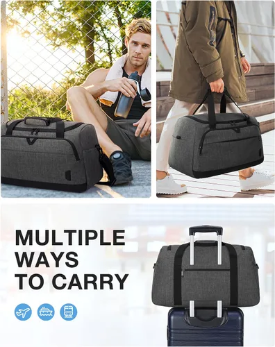 Miniatura 2 de Bolsa de lona para viajes, bolsa de viaje BAGSMART de fin de semana, bolsa de viaje con bolsa de aseo personal, bolsa de zapatos, Gris oscuro, Viajes