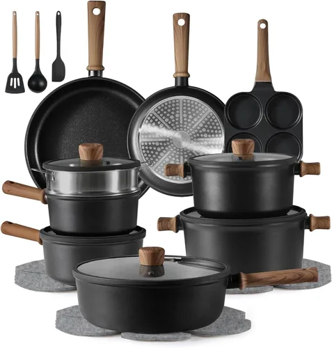 Miniatura 11 de CAROTE Juego de ollas y sartenes antiadherentes, juegos de utensilios de cocina antiadherentes, juego de cocina con asas que se mantienen frías