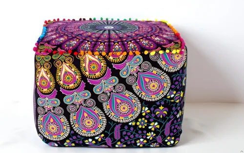 Miniatura 26 de CRAFT KALA Funda de puf tradicional de retazos cuadrados indios, funda para puf de sala de estar india, diseño otomano, decoración otomana, Elefante