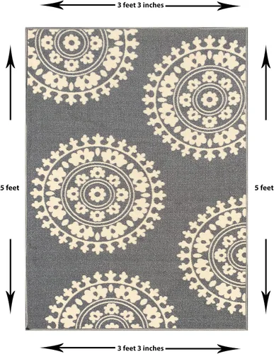Miniatura 3 de European Medallion - Alfombra antideslizante con parte trasera de goma y alfombra de pasillo (gris, marfil) (3 pies x 5 pies)
