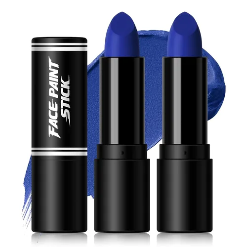2Pcs Royal Blue Face Body Paint Stick, Royal Blue Lipstick Makeup Eyeblack for World Cup2026/Baseball/Football/Halloween/Cosplay Party Makeup Cream