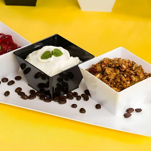 Miniatura 4 de Lillian Tablesettings Cuencos cuadrados de plástico negro, 8 onzas, pequeños cuencos desechables para aperitivos, postres y salsas, pesado, sin BPA
