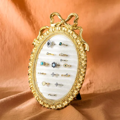 Miniatura 11 de Liliaafar Soporte de anillo vintage rectangular plateado soporte de exhibición para aretes, bandeja de exhibición de aretes, aniversario