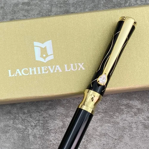 Miniatura 2 de LACHIEVA LUX Bolígrafo de metal ejecutivo de cristal negro elegante con recambios P900M hechos en Alemania, instrumentos de escritura de lujo y alta