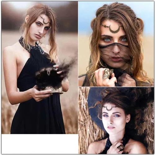 Miniatura 3 de Boho Crecent Moon Head Chain Witchy Forehead Chain Vintage Headband Chain Crystal Head Jewelry for Women