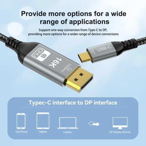 Miniatura 2 de USB-C Thunderbolt 4 a DisplayPort 2.1 16K 8K 10K 6.6 ft 12Bit Ultra HD Video USB 4.0 Thunder Bolt 5 DP 2.0 Cable 16K (15360x8640) @60Hz 4K @240Hz 8K