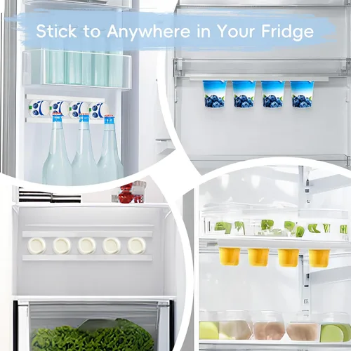 Miniatura 6 de Paquete de 12 organizadores de yogur ajustables para refrigerador con cintas autoadhesivas, soporte de almacenamiento para refrigerador que ahorra