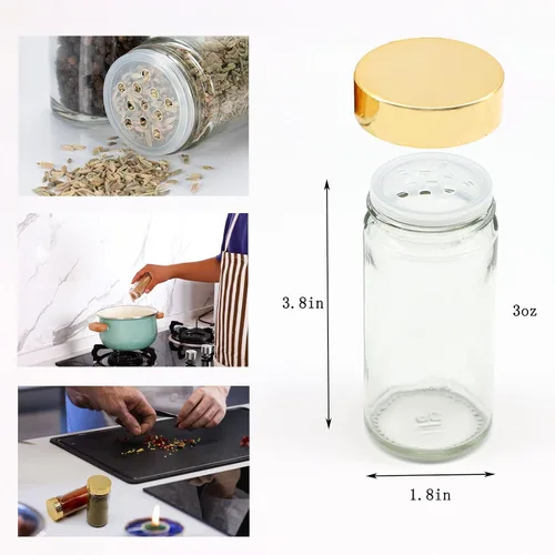 Miniatura 2 de Tianifa 2 tarros de especias dorados, botellas de vidrio de condimentos de 3 onzas, contenedor de especias, frascos de especias vacíos, botellas