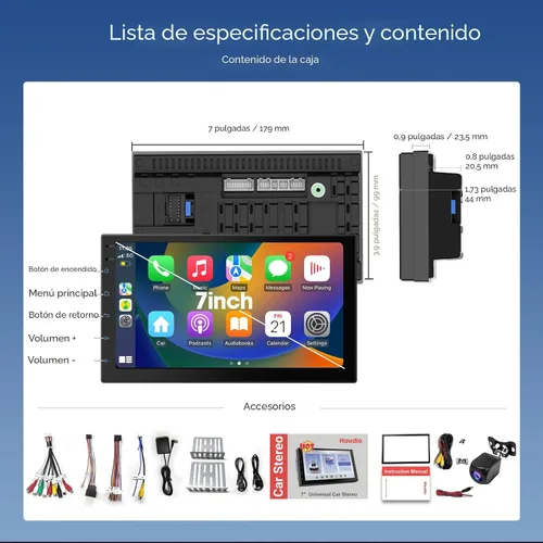 Miniatura 7 de Pantalla inalámbrica CarPlay para coche y unidad principal Android Auto – Pantalla táctil de 7 pulgadas doble DIN estéreo de coche con cámara