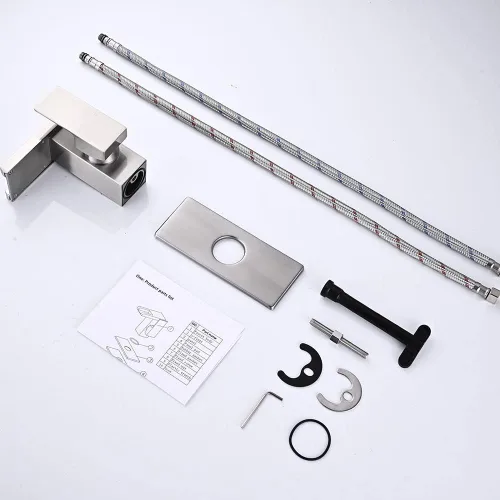 Miniatura 6 de AVSIILE Grifo LED para Lavabo de Baño, Cascada de Níquel Cepillado Mango de Un Solo Orificio Grifos de Tocador para Lavabos 1 Orificio con Desagüe