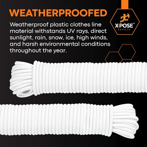 Miniatura 5 de Tendedero de plástico – Línea de ropa de plástico de 50 pies – Blanco resistente a la intemperie al aire libre – Cuerda sintética para colgar