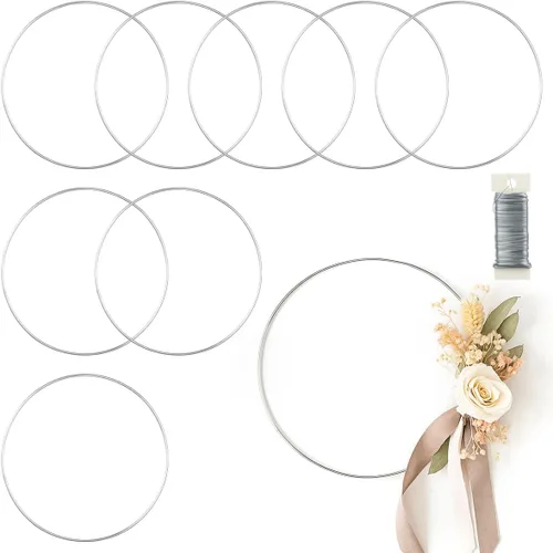 Miniatura 10 de Paquete de 6 aros florales de metal de 24 pulgadas para manualidades, anillos de macramé, coronas, anillos de atrapasueños, coronas, anillos