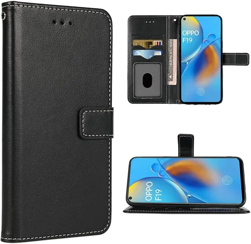 Compatible con Oppo A74 4G/F19 - Funda tipo cartera con correa para la muñeca y soporte de cuero para tarjetas, accesorios para celulares, ranura