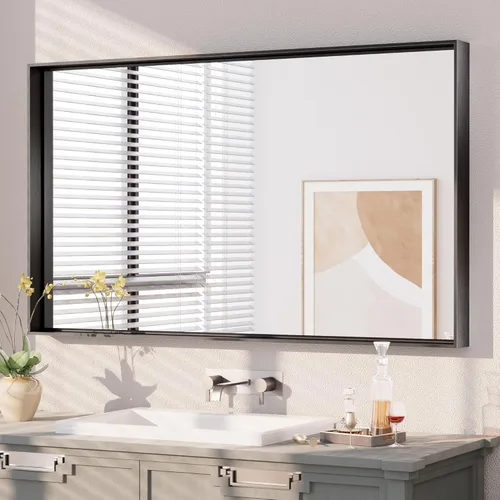 Miniatura 27 de Keonjinn - Espejo rectangular con marco negro para baño de 40 x 30 pulgadas, espejo de pared para sobre el lavabo, espejos de tocador de metal