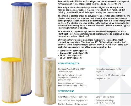 Miniatura 2 de Pentair Pentek ECP1-20 - Filtro de agua de sedimentos, 20 pulgadas, cartucho de repuesto de poliéster de celulosa plisada para toda la casa, 20 x